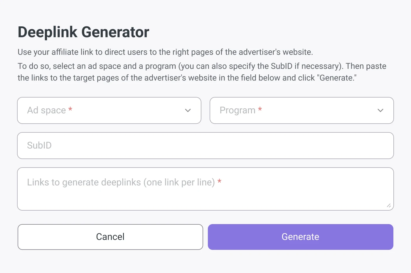 Deep link generator